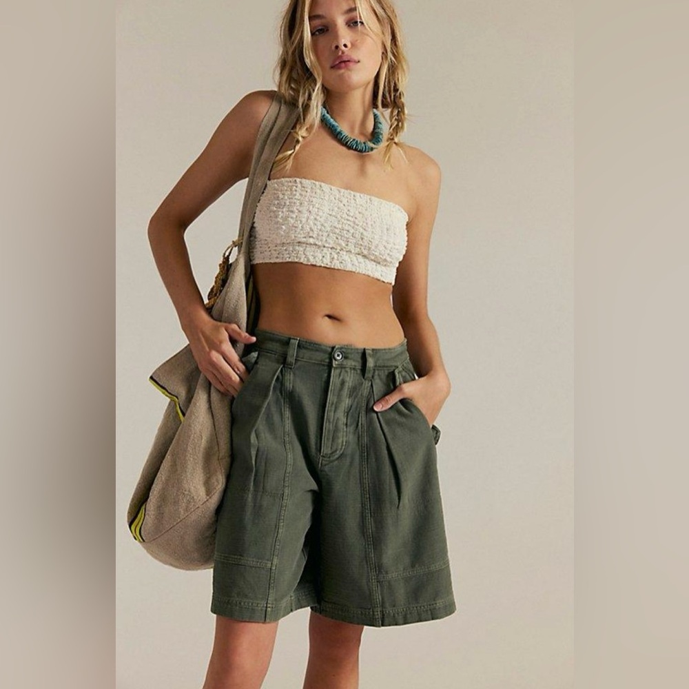 Olive High-Waist Utility Shorts - Women